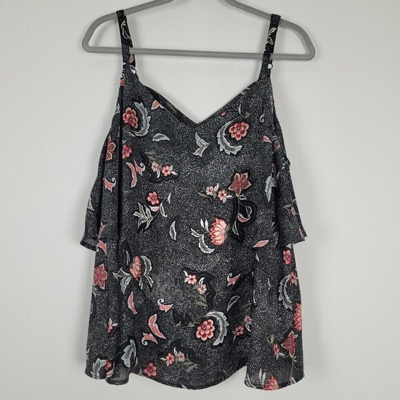 Torrid Georgette Layered Crisscross Cami Tank Top Black Floral Dot 0X - Picture 3 of 9